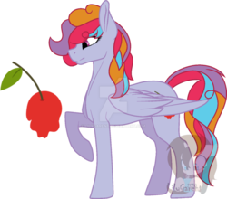 Size: 1279x1128 | Tagged: safe, artist:lilygarent, oc, oc only, oc:cherry juice, pegasus, pony, base used, female, magical lesbian spawn, mare, offspring, parent:pinkie pie, parent:rainbow dash, parents:pinkiedash, raised hoof, simple background, solo, transparent background, watermark