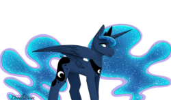 Size: 1274x743 | Tagged: safe, artist:doodlepaintdraws, princess luna, alicorn, pony, g4, female, looking back, mare, simple background, solo, white background