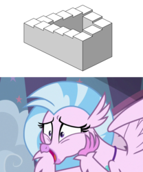 Size: 2901x3489 | Tagged: safe, screencap, silverstream, classical hippogriff, hippogriff, g4, school daze, high res, image macro, impossible object, m. c. escher, meme, penrose stairs, simple background, that hippogriff sure does love stairs, transparent background