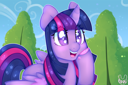 Size: 3000x2000 | Tagged: safe, artist:bunxl, twilight sparkle, alicorn, pony, top bolt, curved horn, cute, female, happy, heart, mare, open mouth, scene interpretation, smiling, solo, sparkles, spread wings, squishy cheeks, starry eyes, twiabetes, twilight sparkle (alicorn), wingding eyes, wings