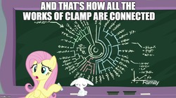 Size: 888x499 | Tagged: safe, edit, edited screencap, screencap, angel bunny, fluttershy, pegasus, pony, rabbit, g4, school daze, chalk, chalkboard, clamp, dexterous hooves, duo, meme, otakushy, phylogenetic tree