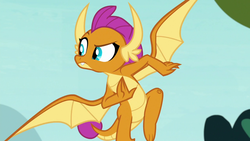 Size: 1280x720 | Tagged: safe, screencap, smolder, dragon, g4, school daze, dragoness, female, flying, solo, spread wings, wings