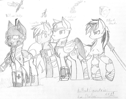 Size: 903x710 | Tagged: safe, artist:fanliterature101, oc, oc:blackjack, oc:century note, oc:tenacity, oc:vulcan unity, fallout equestria