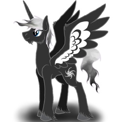 Size: 1250x1250 | Tagged: safe, oc, oc:king yang, alicorn, pony, black, black and white, cloven hooves, concept art, grayscale, guardian, horn, king, male, monochrome, ruler, stallion, wings, yin-yang