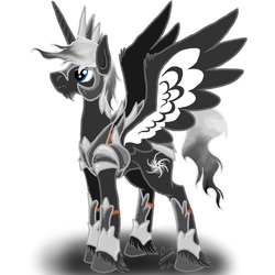 Size: 1250x1250 | Tagged: safe, oc, oc:king yang, alicorn, pony, armor, black and white, chest plate, concept art, crown, fantasy class, grayscale, guardian, helmet, horn, jewelry, king, knight, male, monochrome, regalia, ruler, stallion, warrior, wings, yin-yang