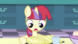 Size: 1280x720 | Tagged: safe, screencap, moondancer, amending fences, g4, book, bowl, drawer, dresser, female, filly, glass, school