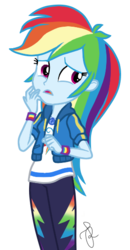 Size: 277x534 | Tagged: safe, artist:ilaria122, rainbow dash, equestria girls, g4, my little pony equestria girls: better together, the last day of school, clothes, cute, dashabetes, geode of super speed, magical geodes, pants, shirt, simple background, solo, t-shirt, transparent background, unsure