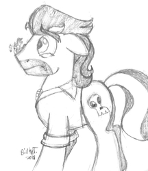 Size: 2060x2381 | Tagged: safe, artist:binkyt11, derpibooru exclusive, daring do, doctor caballeron, earth pony, pegasus, pony, g4, angry, female, high res, male, mare, micro, monochrome, scared, scrunchy face, stallion, stubble, traditional art