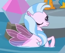 Size: 636x523 | Tagged: safe, screencap, gallus, silverstream, smolder, griffon, seapony (g4), g4, school daze, animation error, cropped, one eye closed, saved by my friends, seapony silverstream, solo focus, transparent wings, wink