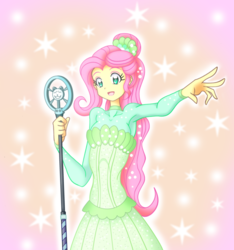 Size: 3000x3200 | Tagged: safe, artist:grandzebulon, fluttershy, equestria girls, equestria girls series, g4, so much more to me, alternate hairstyle, clothes, cute, dress, female, high res, microphone, open mouth, shyabetes, singing, solo, starry backdrop