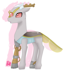 Size: 1419x1575 | Tagged: safe, artist:spokenmind93, oc, oc only, changedling, changeling, changeling queen, cyborg, magearna, amputee, changedlingified, changeling queen oc, changelingified, female, goggles, pokémon, ponymon, prosthetic horn, prosthetic leg, prosthetic limb, prosthetics, simple background, solo, species swap, steampunk, transparent background