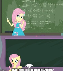 Size: 500x562 | Tagged: safe, edit, edited screencap, screencap, fluttershy, pegasus, pony, rabbit, a little birdie told me, equestria girls, g4, my little pony equestria girls: better together, school daze, chalk, dexterous hooves, geode of empathy, magical geodes