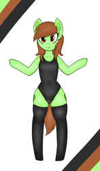 Size: 4740x8055 | Tagged: safe, artist:nero9, oc, oc only, oc:cedar, earth pony, semi-anthro, absurd resolution, bipedal, both cutie marks, clothes, cute, female, looking at you, mare, ocbetes, one-piece swimsuit, simple background, socks, solo, swimsuit, thigh highs, thigh squish