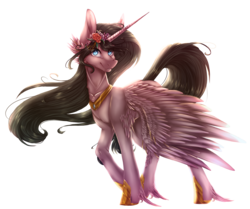 Size: 3937x3287 | Tagged: safe, artist:zen-ex, oc, oc only, oc:ibath, alicorn, pony, alicorn oc, female, flower, flower in hair, high res, mare, simple background, solo, transparent background