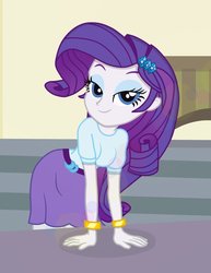 Size: 786x1016 | Tagged: safe, artist:tabrony23, rarity, equestria girls, g4, bedroom eyes, bracelet, clothes, female, hairpin, jewelry, looking at you, show accurate, skirt, smiling, solo