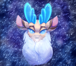 Size: 900x786 | Tagged: safe, artist:tsitra360, velvet (tfh), deer, reindeer, them's fightin' herds, bust, community related, female, lidded eyes, looking at you, open mouth, snow, solo