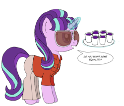 Size: 2142x1831 | Tagged: safe, artist:sparklesk, starlight glimmer, pony, g4, clothes, cosplay, costume, egalitarianism, female, flavor aid, glowing horn, horn, jim jones, jonestown, magic, simple background, solo, telekinesis, transparent background