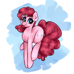 Size: 1024x1024 | Tagged: safe, artist:chloeprice228, pinkie pie, earth pony, pony, g4, :p, abstract background, airborne, cute, female, jumping, looking at you, simple background, smiling, solo, starry eyes, tongue out, transparent background, wingding eyes