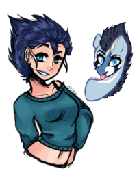 Size: 1024x1258 | Tagged: safe, artist:chloeprice228, oc, oc only, oc:jj bloo, human, pony, bust, female, humanized, looking at you, mare, simple background, tongue out, transparent background