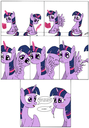 Size: 2298x3294 | Tagged: safe, artist:sparklesk, twilight sparkle, alicorn, pony, g4, comic, feather, high res, time paradox, twilight sparkle (alicorn)