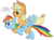 Size: 2300x1686 | Tagged: safe, artist:sparklesk, applejack, rainbow dash, g4, applejack riding rainbow dash, flying, gritted teeth, ponies riding ponies, riding, simple background, smiling, sweat, transparent background