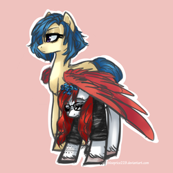 Size: 1024x1024 | Tagged: safe, artist:chloeprice228, oc, oc:casey-san, oc:mover, bow, bracelet, clothes, covering, cute, duo, eyes closed, glasses, hair bow, jewelry, one wing out, protecting, simple background