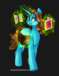 Size: 1024x1324 | Tagged: safe, artist:chloeprice228, oc, oc only, oc:shimmer seadrift, pony, unicorn, book, commission, female, glowing horn, horn, magic, mare, simple background, smiling, solo, telekinesis, walking