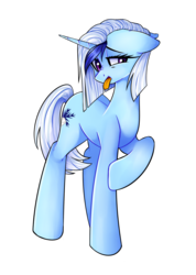 Size: 1024x1438 | Tagged: safe, artist:chloeprice228, oc, oc only, oc:nix diamond, pony, unicorn, art trade, female, floppy ears, mare, raised hoof, simple background, solo, tongue out, transparent background