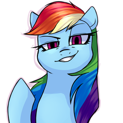 Size: 1024x1024 | Tagged: safe, artist:chloeprice228, rainbow dash, pegasus, pony, g4, bust, female, grin, looking at you, mare, raised hoof, simple background, smiling, solo, white background