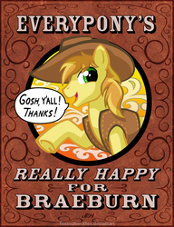 Size: 720x937 | Tagged: safe, artist:texasuberalles, braeburn, earth pony, pony, g4, braebetes, cowboy hat, cute, hat, leather, looking at you, male, open mouth, raised hoof, smiling, solo, speech bubble, stallion, underhoof, y'all