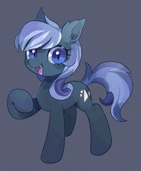 Size: 605x732 | Tagged: safe, artist:lemonheart, oc, oc only, oc:glass arrow, bat pony, earth pony, pony, wingless bat pony, cute, fangs, female, gray background, looking at you, mare, simple background, smiling, solo, wingless