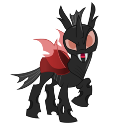 Size: 500x550 | Tagged: safe, artist:ashidaru, changeling, fangs, red changeling, simple background, solo, transparent background