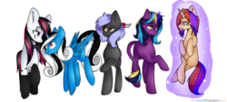 Size: 1024x464 | Tagged: safe, artist:chloeprice228, oc, oc only, original species, pegasus, pony, unicorn, clothes, female, magic, mare, simple background, transparent background