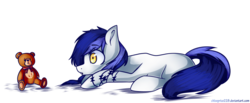 Size: 1024x422 | Tagged: safe, artist:chloeprice228, oc, oc only, earth pony, pony, cute, female, mare, prone, simple background, sitting, solo, teddy bear, transparent background