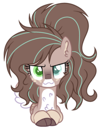 Size: 1024x1313 | Tagged: safe, artist:mintoria, oc, oc only, oc:mint, earth pony, pony, :3, base used, chest fluff, cloven hooves, coat markings, colored pupils, dappled, ear fluff, female, fluffy, glare, heterochromia, lidded eyes, long hair, long mane, looking at you, mare, neck fluff, ponytail, prone, simple background, smiling, smirk, solo, transparent background