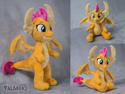 Size: 1024x768 | Tagged: safe, artist:valmiiki, smolder, dragon, g4, school daze, dragoness, female, irl, photo, plushie, sitting, smiling, solo, spread wings, that was fast, wings
