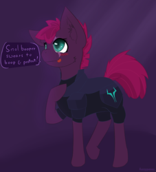 Size: 950x1048 | Tagged: safe, artist:fuzzypones, fizzlepop berrytwist, tempest shadow, pony, g4, my little pony: the movie, :p, armor, blushing, colored, eye scar, female, scar, silly, solo, teenager, tongue out