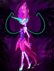 Size: 1920x2496 | Tagged: safe, artist:xjleiu, sci-twi, twilight sparkle, equestria girls, g4, my little pony equestria girls: friendship games, abstract background, choker, clothes, evil, female, gloves, jewelry, long gloves, midnight sparkle, skirt, solo, wings