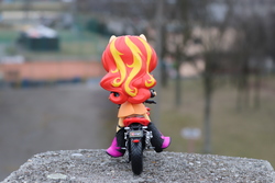 Size: 6000x4000 | Tagged: safe, artist:artofmagicpoland, sunset shimmer, equestria girls, g4, doll, equestria girls minis, female, irl, motorcycle, photo, solo, stunt, toy
