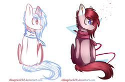 Size: 1024x675 | Tagged: safe, artist:chloeprice228, oc, oc only, earth pony, pony, clothes, female, mare, scarf, sitting, solo