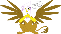 Size: 4037x2246 | Tagged: safe, artist:drake, gilda, griffon, cracking knuckles, dialogue, female, looking at you, simple background, solo, speech bubble, spread wings, transparent background, wings