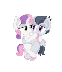 Size: 4331x5006 | Tagged: safe, anonymous artist, rumble, sweetie belle, pegasus, pony, unicorn, g4, absurd resolution, colt, cuddling, female, fetish, filly, foal, hoof fetish, hoof polish, hoof sucking, hug, male, nail polish, ship:rumbelle, shipping, simple background, straight, transparent background