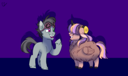 Size: 1300x780 | Tagged: safe, artist:hateful-minds, oc, oc only, oc:love letter, oc:pferdinand, yakony, blank flank, colt, duo, female, goggles, heterochromia, interspecies offspring, male, offspring, parent:prince rutherford, parent:twilight sparkle, parents:twiford