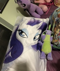 Size: 1710x2048 | Tagged: safe, rarity, spike, twilight sparkle, pony, g4, body pillow, collection, irl, photo, plushie