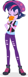 Size: 1306x3575 | Tagged: safe, artist:punzil504, starlight glimmer, twilight sparkle, equestria girls, equestria girls specials, g4, my little pony equestria girls: mirror magic, alternate hairstyle, alternate universe, beanie, boots, clothes, clothes swap, dessert, female, food, hat, ice cream, punklight sparkle, shoes, short hair, simple background, solo, starlight glimmer's boots, transparent background, vest