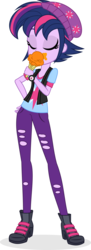 Size: 1306x3575 | Tagged: safe, artist:punzil504, starlight glimmer, twilight sparkle, equestria girls, equestria girls specials, g4, my little pony equestria girls: mirror magic, alternate hairstyle, alternate universe, beanie, boots, clothes, clothes swap, dessert, female, food, hat, ice cream, punklight sparkle, shoes, short hair, simple background, solo, transparent background, vest