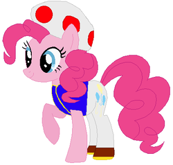 Size: 420x399 | Tagged: safe, artist:selenaede, artist:user15432, pinkie pie, earth pony, pony, g4, barely pony related, base used, clothes, crossover, hat, mushroom hat, nintendo, pants, shoes, solo, super mario bros., super smash bros., toad (mario bros), toad pie, vest