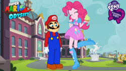 Size: 540x304 | Tagged: safe, pinkie pie, equestria girls, g4, canterlot high, crossover, crossover shipping, equestria girls-ified, female, male, mario, mariopie, shipping, straight, super mario bros., super mario odyssey
