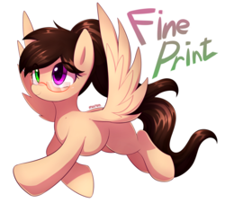 Size: 2349x2122 | Tagged: safe, artist:maren, oc, oc only, oc:fine print, pegasus, pony, commission, female, glasses, heterochromia, high res, mare, simple background, white background