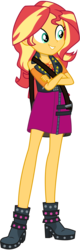 Size: 4000x12500 | Tagged: safe, artist:caliazian, sunset shimmer, equestria girls, equestria girls series, forgotten friendship, g4, absurd resolution, boots, clothes, crossed arms, female, geode of empathy, high heel boots, jacket, leather jacket, simple background, skirt, smiling, solo, transparent background, vector, vest